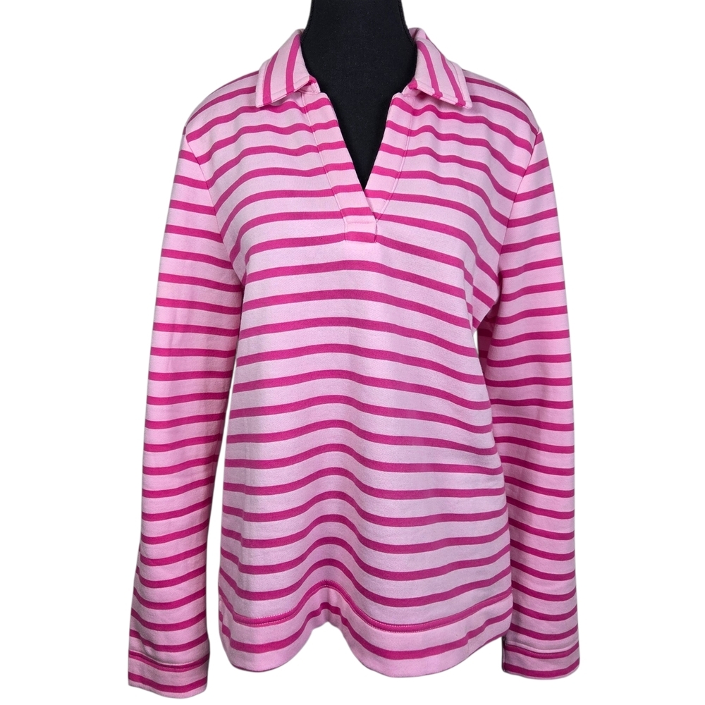 Talbots V Neck Striped Long Sleeve Top In Pink Size Med